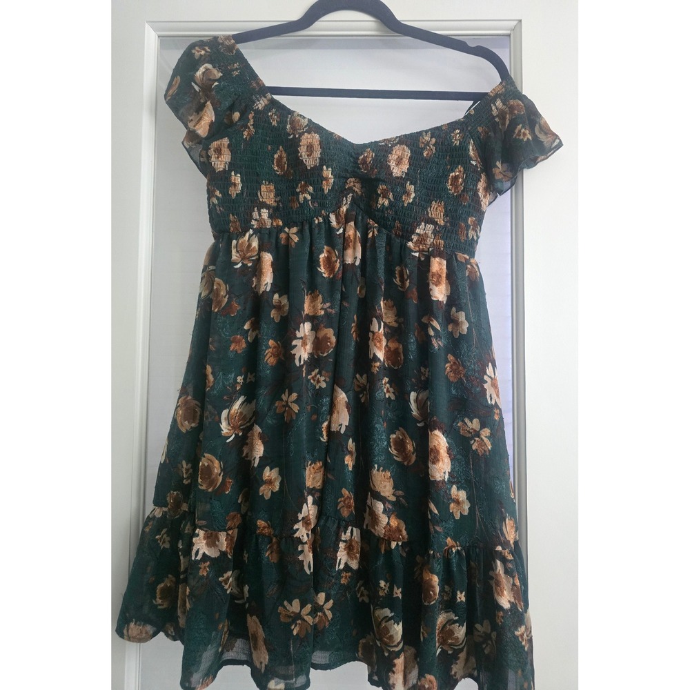 Twenty Thirty LA Green‎ FloralTiered Mini Dress Womens Large Country Western